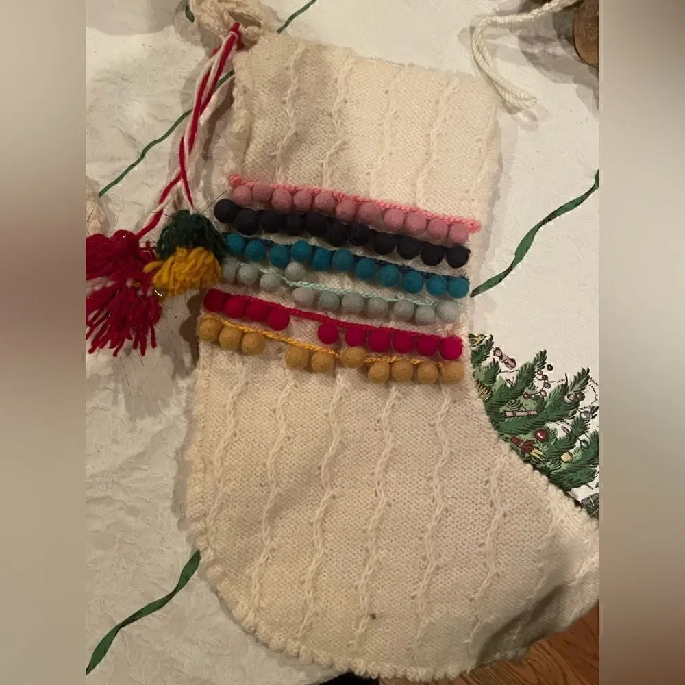 World Market Pom Pom tassel stockings SET OF 3
